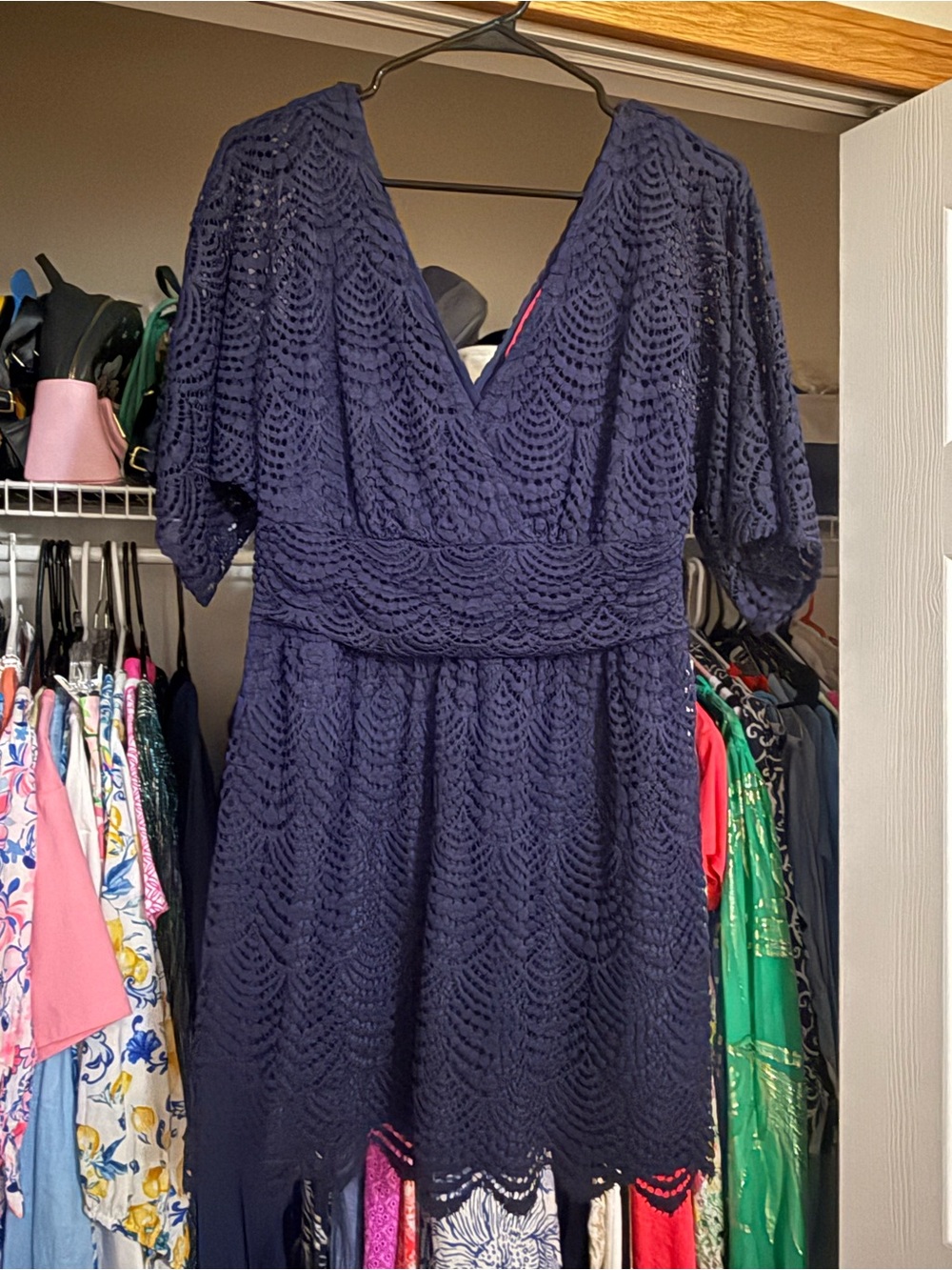Lilly Pulitzer Parigi Skort Romper in True Navy Scalloped Shell Lace Sz M